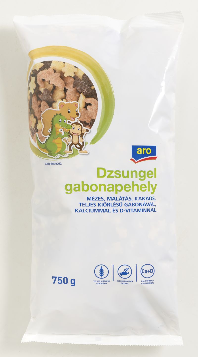 Aro Dzsungel mézes, malátás, kakaós gabonapehely teljes kiőrlésű gabonával, kalciummal, D vitaminnal